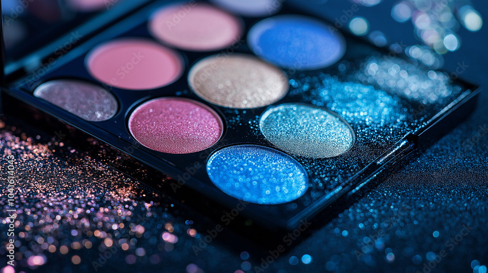 An open eyeshadow palette with colors An open eyeshadow palette with colors