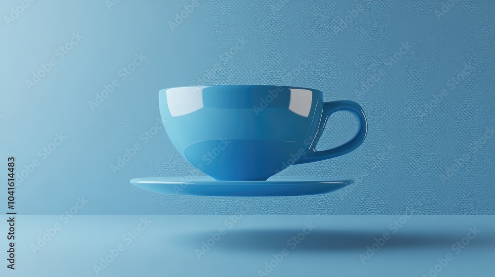 Floating blue coffee cup against a solid blue backdrop Minimalistic and creative monochrome design 3D rendering Floating blue coffee cup against a solid blue backdrop Minimalistic and creative monochrome design 3D rendering