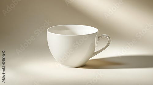 Captivating minimalist white cup displaying elegant simplicity and inviting warmth in a soft light setting