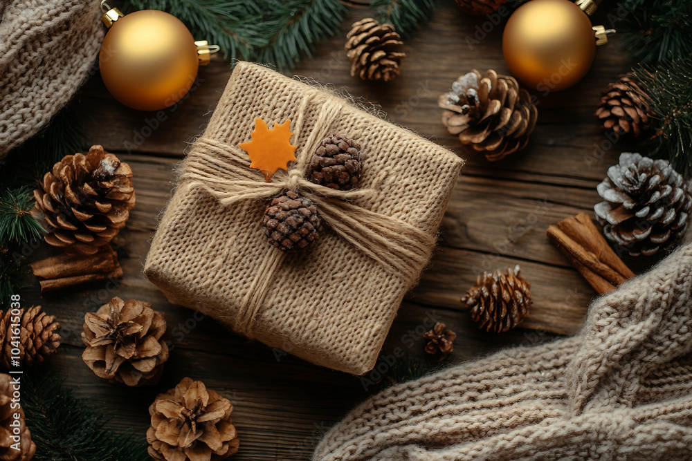 Fototapeta premium Mockup photo of charming giftbox holiday present box with bow xmas surprise, Generative AI