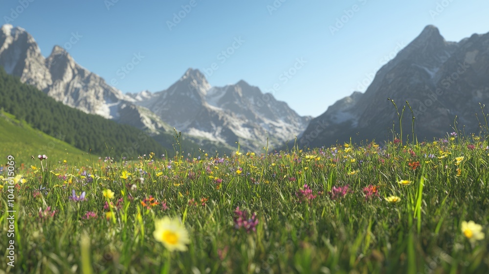 Fototapeta premium Majestic Wildflower Meadow in the Wild West - Cinematic Light Over Mountains