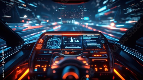 Wallpaper Mural Futuristic Car Interior with Dashboard Display Torontodigital.ca