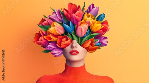 Wallpaper Mural Female figure with 3D blossoming tulips. Torontodigital.ca