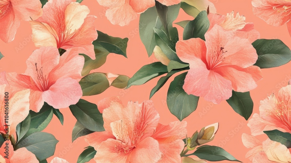 Seamless floral pattern featuring azaleas suitable for print advertising and web design in watercolor style Seamless floral pattern featuring azaleas suitable for print advertising and web design in watercolor style