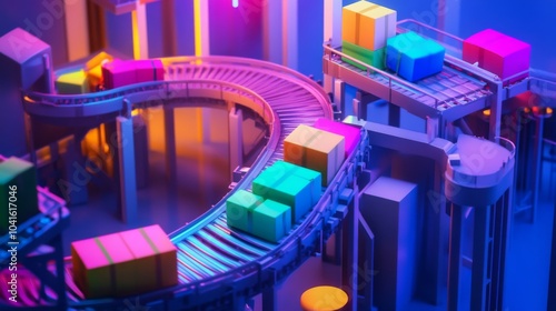 Vibrant Aerial View of Conveyor Belts in Action