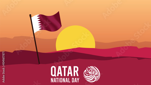 Qatar 53rd National Day 2024 Design with Arabic Calligraphy. Arabic Calligraphy Arab country National day greeting slogan for Saudi, Kuwait, UAE, Qatar etc