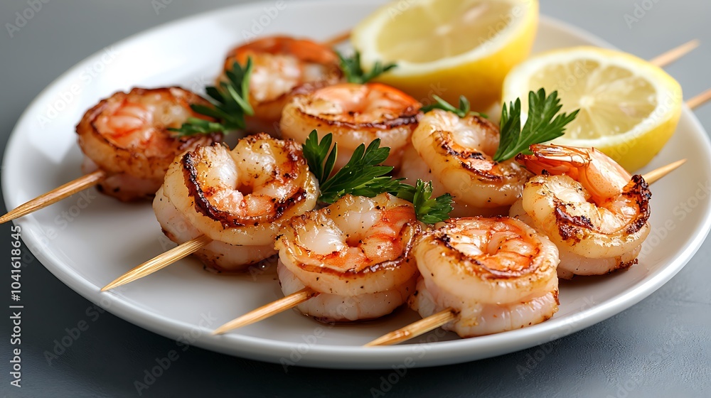 Grilled shrimp skewers with lemon and fresh herbs – a delightful seafood dish for any occasion Grilled shrimp skewers with lemon and fresh herbs – a delightful seafood dish for any occasion