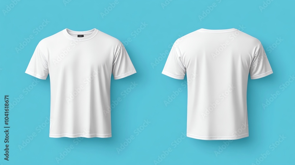 A white male tshirt mockup designed for men's apparel showcasing clean and versatile design, back and front, blue background, options for tshirt printing and advertisement purposes A white male tshirt mockup designed for men's apparel showcasing clean and versatile design, back and front, blue background, options for tshirt printing and advertisement purposes