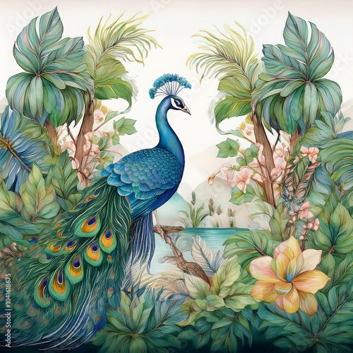 Wallpaper Mural New Vintage tree flower bird Background. Torontodigital.ca