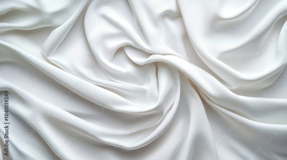Obraz premium Soft white satin fabric draped elegantly, showcasing its smooth texture and luxurious appeal, perfect for backgrounds and design projects.
