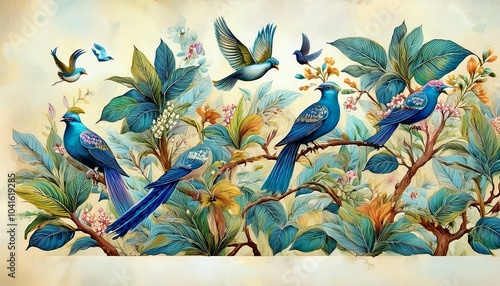 Wallpaper Mural New Vintage tree flower bird Background. Torontodigital.ca