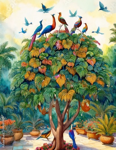 Wallpaper Mural New Vintage tree flower bird Background. Torontodigital.ca