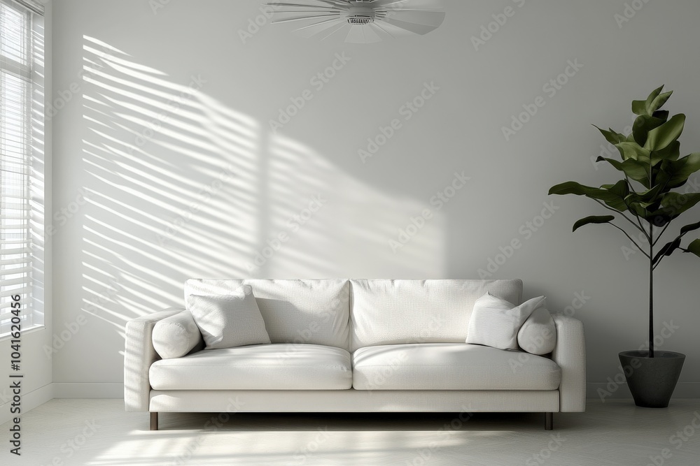 Fan in Room. Modern Electric Fan on Sofa Background in Living Room Fan in Room. Modern Electric Fan on Sofa Background in Living Room