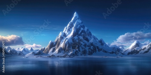 Wallpaper Mural Expansive snowy landscape featuring a towering mountain, clear blue sky, and serene fjord, Snowy landscape with a tall mountain clear sky and calm fjord Torontodigital.ca