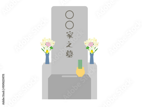 供花が備えてあるお墓のイメージイラスト