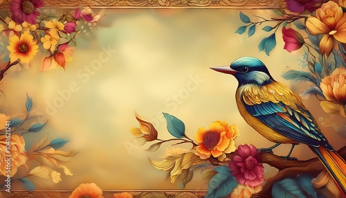 Wallpaper Mural New Vintage tree flower bird Background. Torontodigital.ca