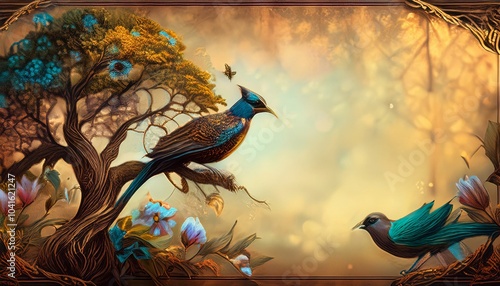 Wallpaper Mural New Vintage tree flower bird Background. Torontodigital.ca