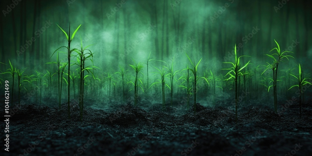 Bamboo growth following a forest fire, Regrowth of bamboo after a wildfire Bamboo growth following a forest fire, Regrowth of bamboo after a wildfire