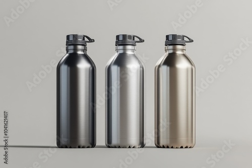 Fitness Mockup. Sports Stainless Bottles Mockup Template with Metallic Stainless Steel Container Water for Sport Bike