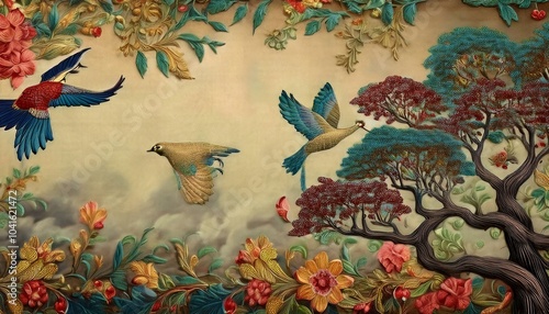 Wallpaper Mural New Vintage tree flower bird Background. Torontodigital.ca