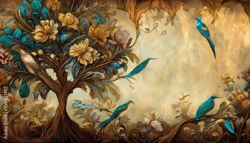 Wallpaper Mural New Vintage tree flower bird Background. Torontodigital.ca