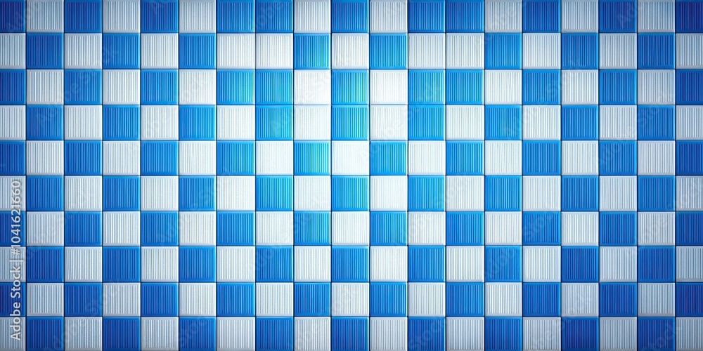 Blue and white tile background with a checkered pattern reflecting Blue and white tile background with a checkered pattern reflecting