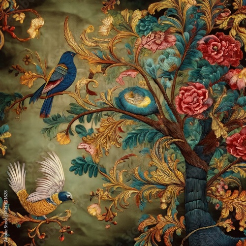 Wallpaper Mural New Vintage tree flower bird Background. Torontodigital.ca
