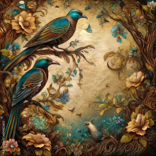 Wallpaper Mural New Vintage tree flower bird Background. Torontodigital.ca