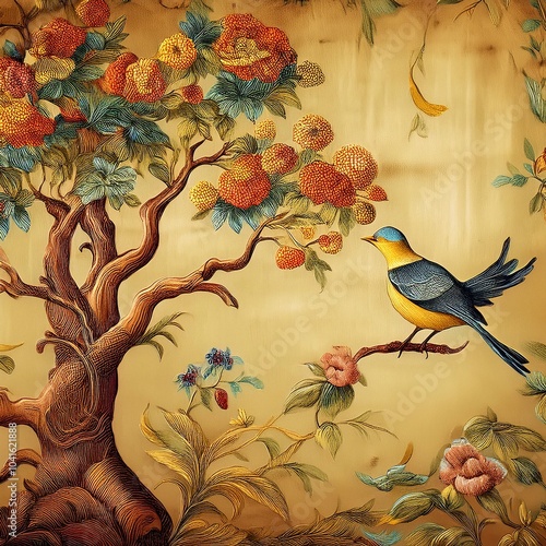 Wallpaper Mural New Vintage tree flower bird Background. Torontodigital.ca