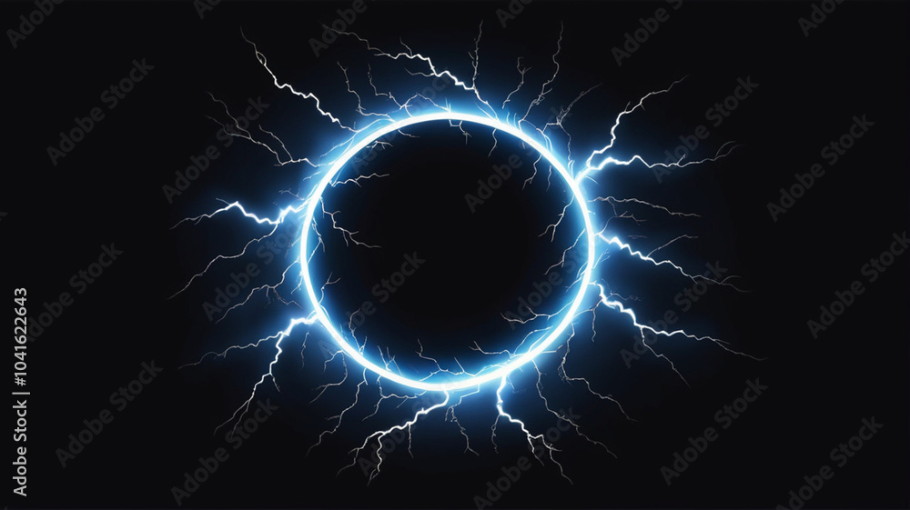 Obraz premium A dark galaxy-inspired background with swirling blue lightning circles, simulating a celestial storm for a futuristic and mysterious feel.