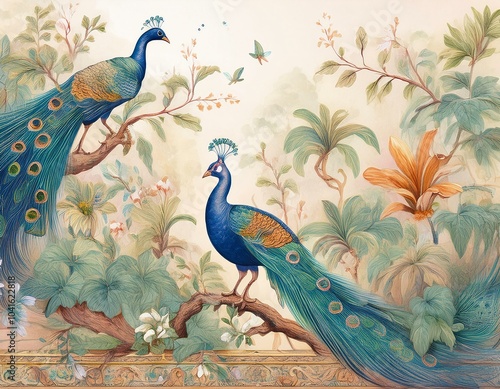 Wallpaper Mural New Vintage tree flower bird Background. Torontodigital.ca
