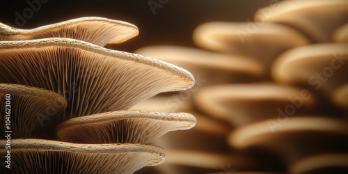 Close-up view of Schizophyllum commune mushrooms, Close-up view of split gill mushrooms photo