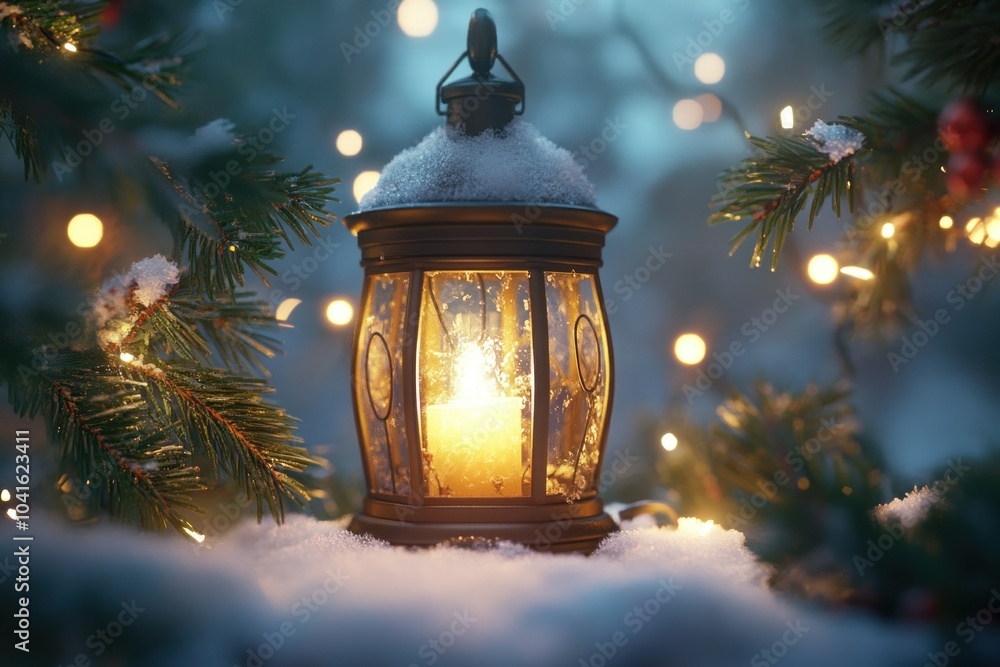 Warm Lantern Light in Winter Wonderland Scene Warm Lantern Light in Winter Wonderland Scene
