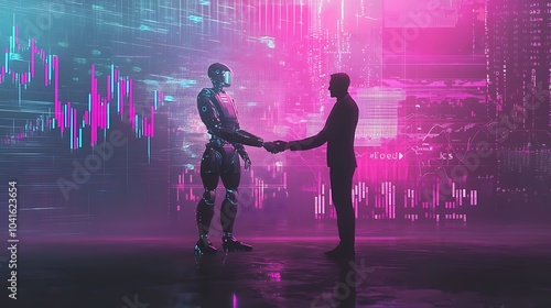 Wallpaper Mural Exploring the future of interaction a human and a robot shake hands amidst digital stock market trends Torontodigital.ca