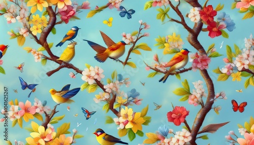 Wallpaper Mural New Vintage tree flower bird Background. Torontodigital.ca