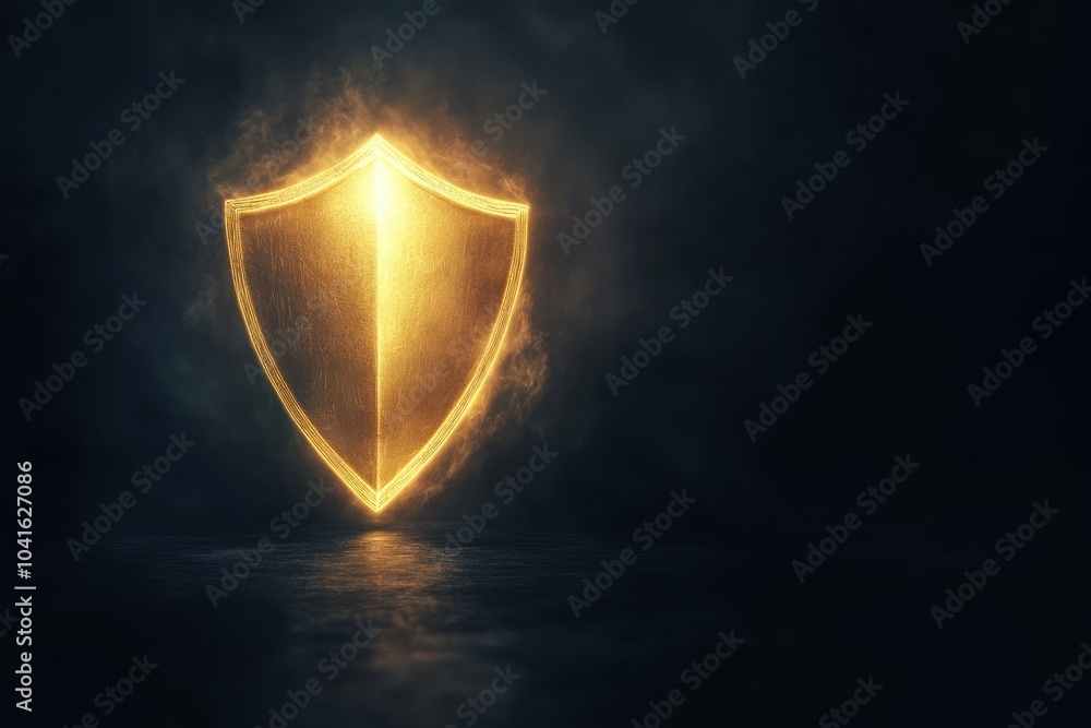 Fototapeta premium Golden Shield Against Dark Background