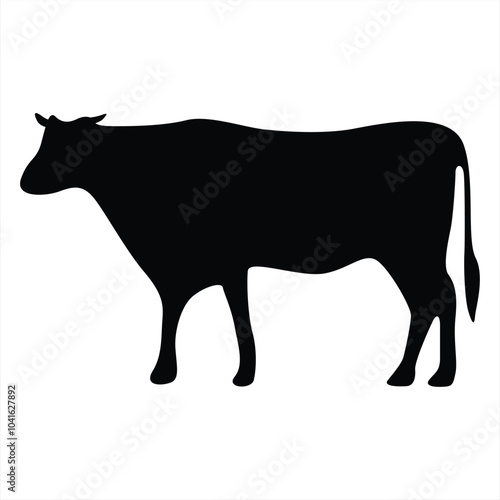 Cow black silhouette. Bull symbol. Beef silhouette. Farm animal icon isolated on white background. Perfect for Logo, Design, and More.