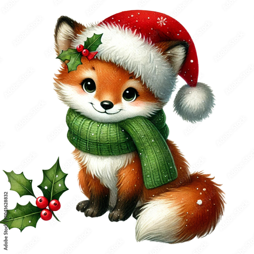 Festive Fox in Santa Hat and Scarf Festive Fox in Santa Hat and Scarf