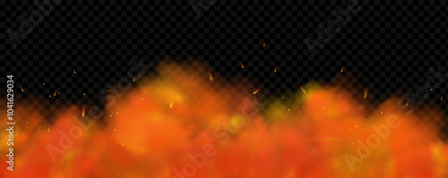 Orange magic fog. Yellow smoke with glowing particles. Colored powder with explosion effect.