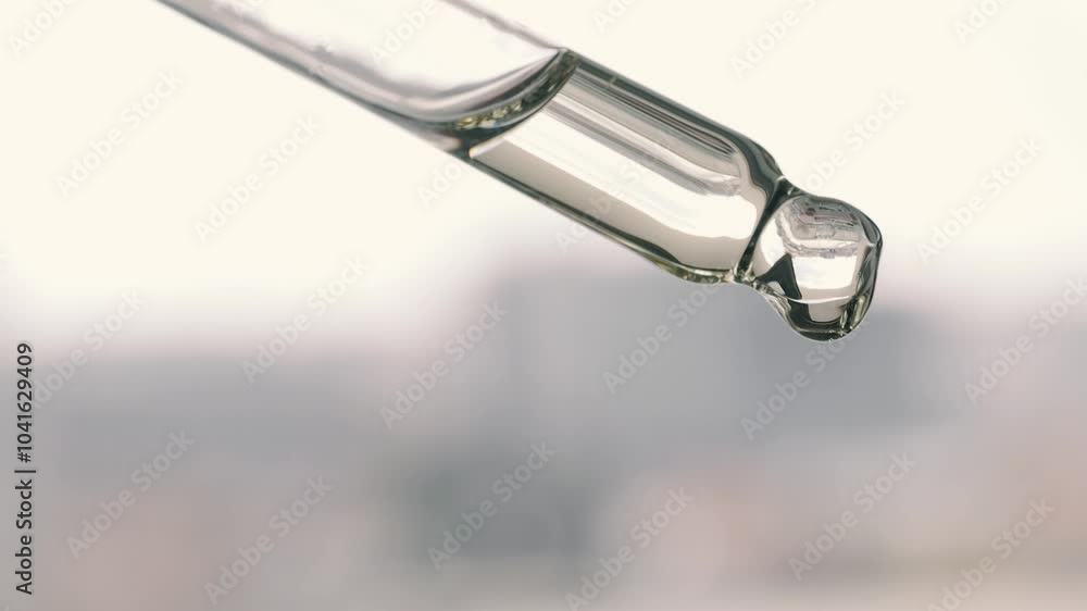 Cosmetic or medical pipette with dripping drops close-up on a white background Cosmetic or medical pipette with dripping drops close-up on a white background