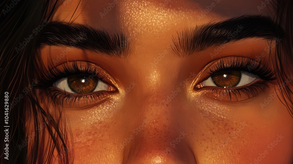 Close-Up of Mesmerizing Brown Eyes with Warm Glow Close-Up of Mesmerizing Brown Eyes with Warm Glow