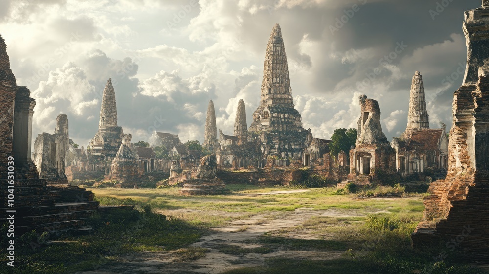 Obraz premium Ancient Ruins Under Dramatic Sky in Thailand