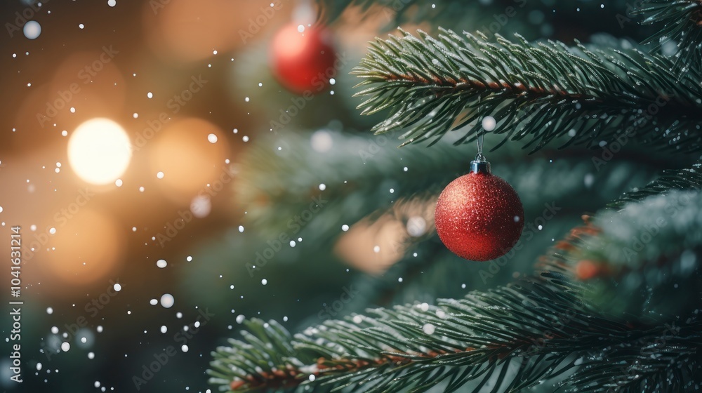 Christmas tree with golden balls, lights and bokeh background Christmas tree with golden balls, lights and bokeh background