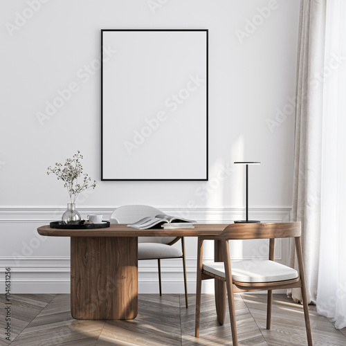 Frame mockup, ISO A paper size. Living room wall poster mockup. Interior mockup with house background. Modern interior design. 3D render
 photo