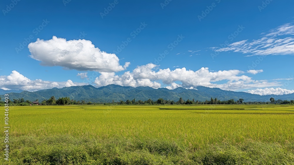 Lush Green Rice Fields Under Blue Sky Lush Green Rice Fields Under Blue Sky