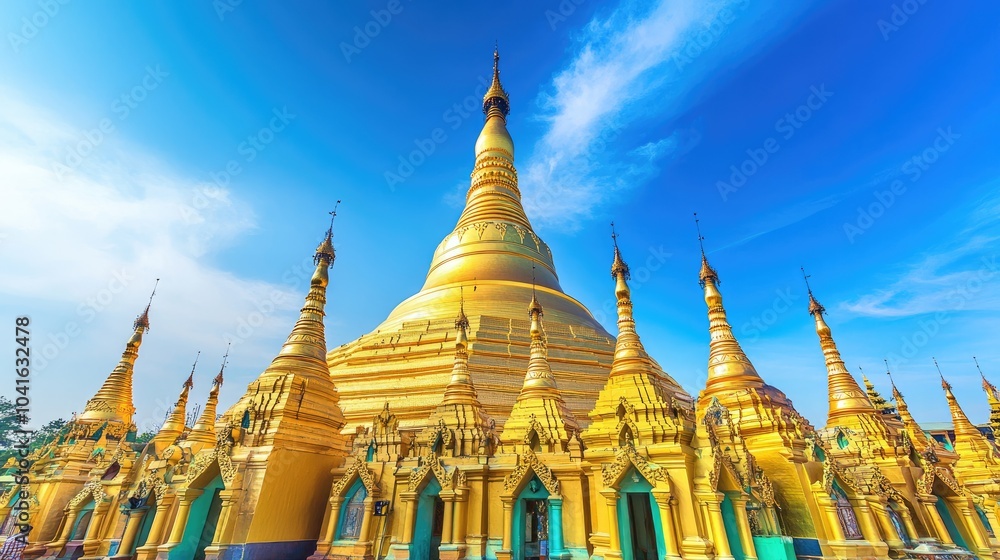 Fototapeta premium Golden Temple Against Blue Sky Landscape