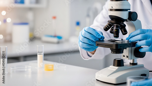 doctor working in a laboratory, Scientist Handling a Microscope in a Laboratory Setting, medical technology, biotechnology