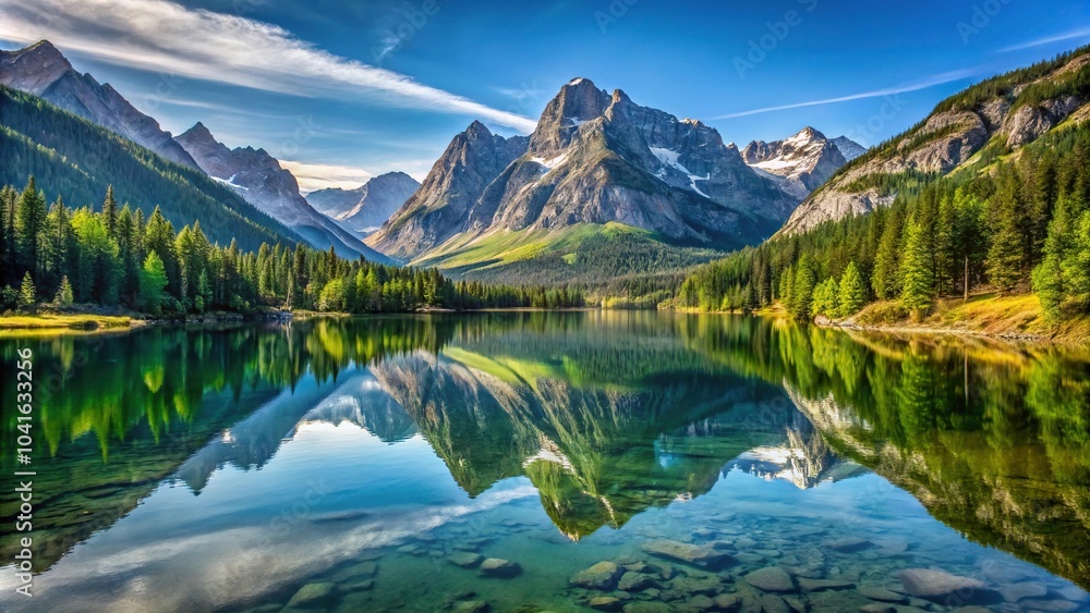 Fototapeta premium Breathtaking mountainous landscape reflected in pristine alpine lake