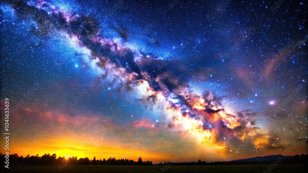 Fototapeta premium Bright flashes against the Milky Way summer night sky