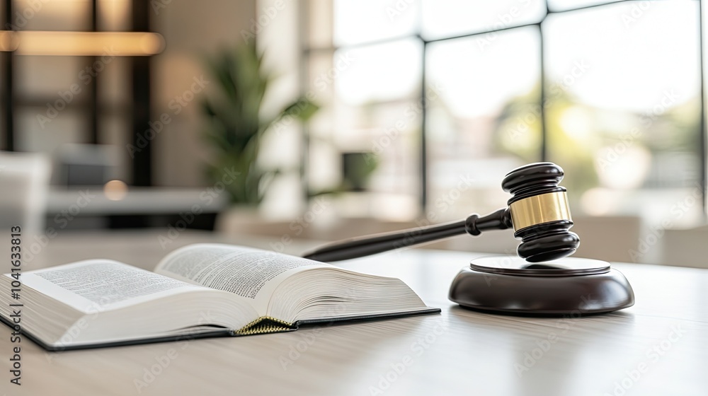 The wooden gavel lies on an open book, embodying the essence of law and justice. Blurred documents in the background highlight the focus on private legal affairs The wooden gavel lies on an open book, embodying the essence of law and justice. Blurred documents in the background highlight the focus on private legal affairs